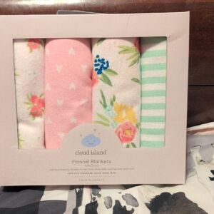 Cloud Island Floral and Striped Flannel Baby Blankets